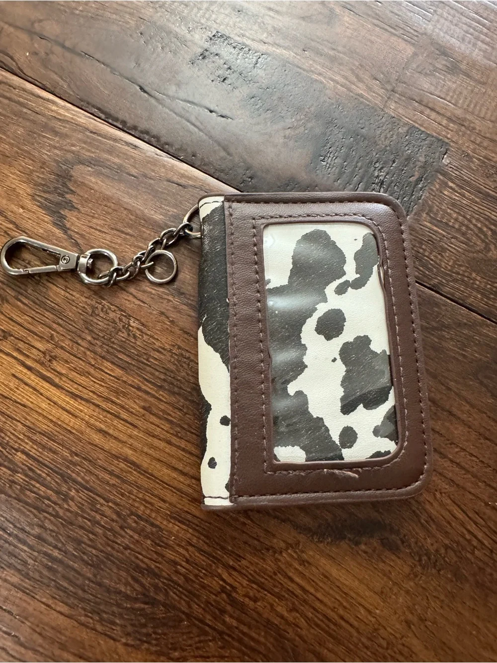 Steve Madden Brown & White Cow Print Card Holder Keychain
